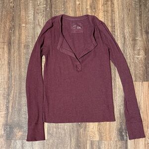 Aerie Maroon Ribbed Long Sleeve Top